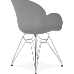 Chaise moderne 'UNAMI' grise en matière plastique avec pieds en métal chromé