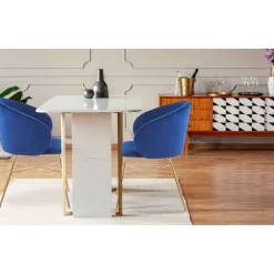 Chaise SARTA Velours Bleu Pieds Or