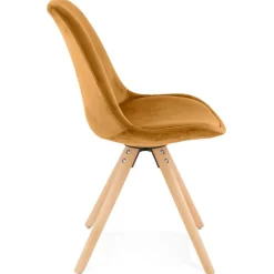 Chaise vintage en velours moutarde et pieds en bois noir 'RICKY'