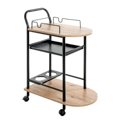 Chariot de cuisine en métal noir et étagères décor chêne clair