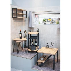 Chariot de cuisine en métal noir et étagères décor chêne clair