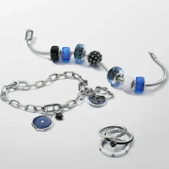 Charm Océan Verre de Murano Bleu Foncé Ondulé Pandora Colours - Argent