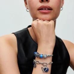 Charm Océan Verre de Murano Bleu Foncé Ondulé Pandora Colours - Argent