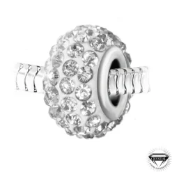 Charm perle pavé de cristaux blancs et acier par SC Crystal