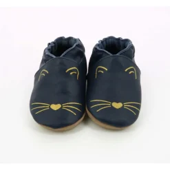 Chausson Bebe Mixte en cuir bleu marine