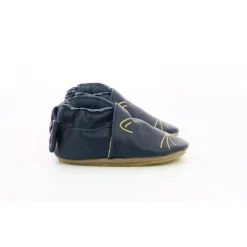 Chausson Bebe Mixte en cuir bleu marine