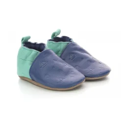 Chausson Bebe pour Garçon en cuir bleu turquoise