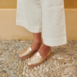 Chaussures cuir tressé femme Alègre champagne