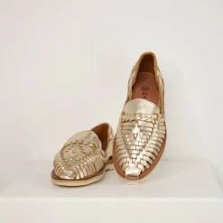Chaussures cuir tressé femme Alègre champagne