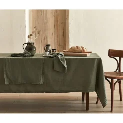 Chemin de Table en Coton BIO et Chanvre Kaki
