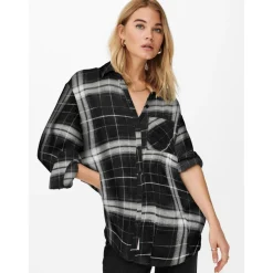 Chemise à boutons noire en viscose