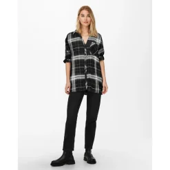 Chemise à boutons noire en viscose