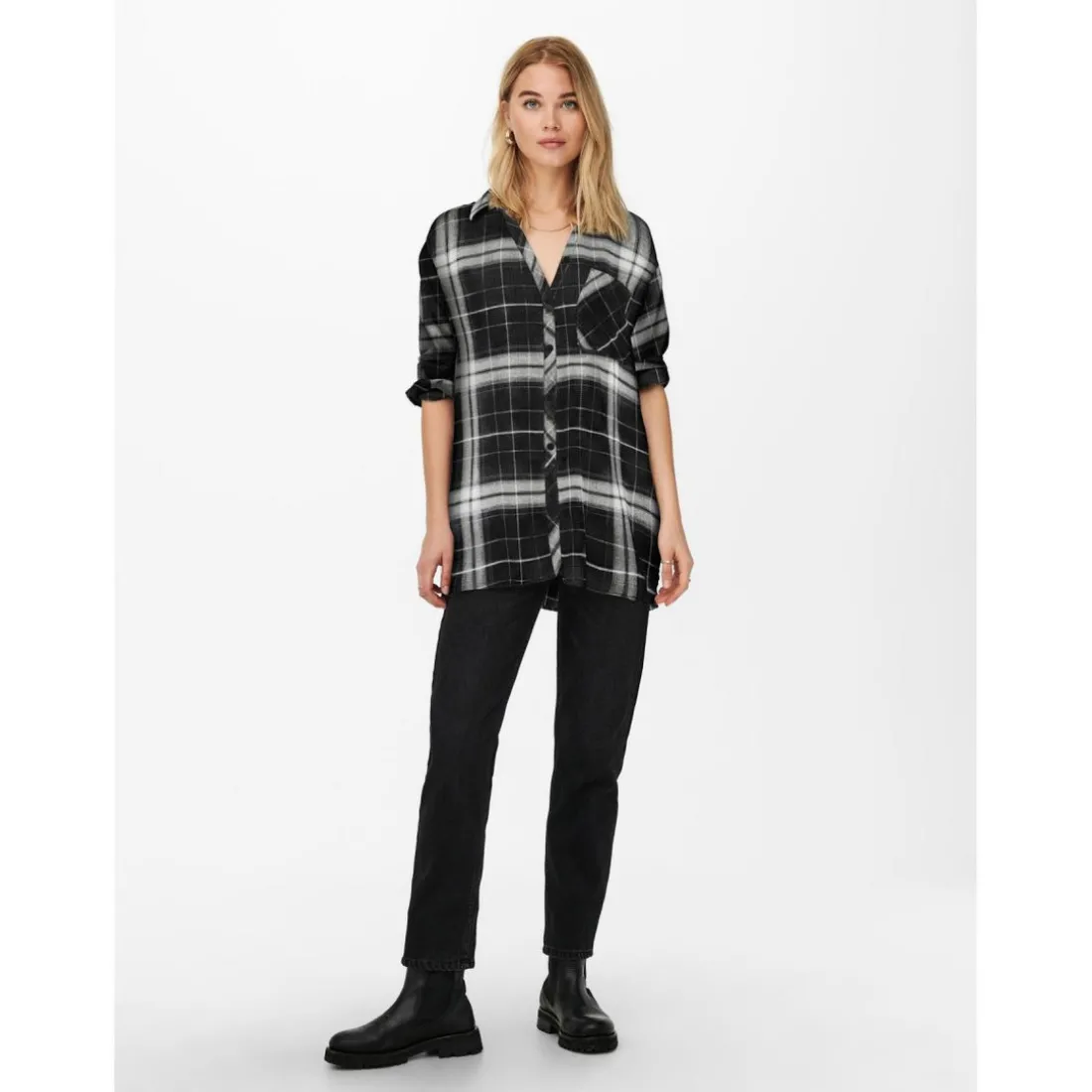 Chemise à boutons noire en viscose