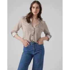 Chemise à manches avec revers - Marron en viscose