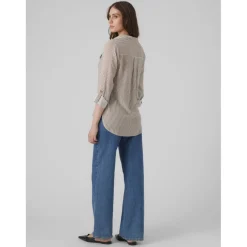 Chemise à manches avec revers - Marron en viscose
