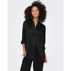Chemise Col chemise Manches longues Coupe plus longue noir
