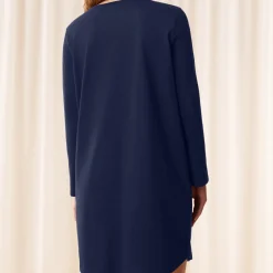 Chemise de nuit manches longues en coton bleu