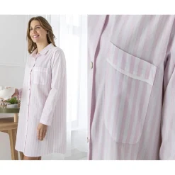 Chemise de nuit rayée - BECQUET HOMEWEAR-rose en coton