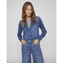 Chemise en denim manches longues bleu