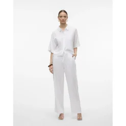 Chemise fermeture par bouton col chemise manches larges manches 2/4 blanc en lin Lise