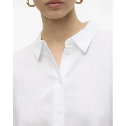Chemise fermeture par bouton col chemise manches larges manches 2/4 blanc en lin Lise