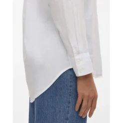 Chemise fermeture par bouton poignets boutonnés col chemise manches larges manches longues blanc en lin Eve