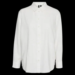 Chemise fermeture par bouton poignets boutonnés col chemise manches larges manches longues blanc en lin Eve