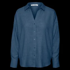 Chemise fermeture par bouton poignets boutonnés col chemise épaules tombantes manches longues bleu Anna