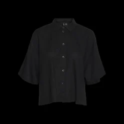 Chemise fermeture par bouton col chemise manches larges manches 2/4 noir en lin Opal