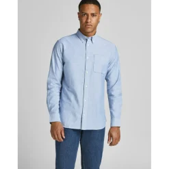 Chemise habillée Slim Fit Col boutonné Manches longues Bleu en coton