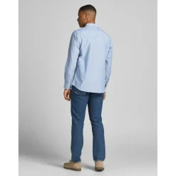 Chemise habillée Slim Fit Col boutonné Manches longues Bleu en coton