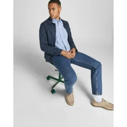 Chemise habillée Slim Fit Col boutonné Manches longues Bleu en coton