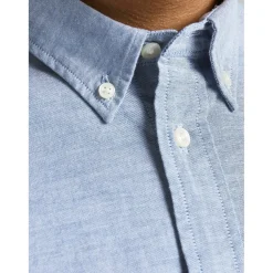 Chemise habillée Slim Fit Col boutonné Manches longues Bleu en coton