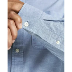 Chemise habillée Slim Fit Col boutonné Manches longues Bleu en coton