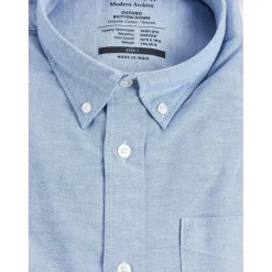 Chemise habillée Slim Fit Col boutonné Manches longues Bleu en coton