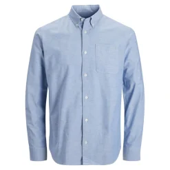 Chemise habillée Slim Fit Col boutonné Manches longues Bleu en coton