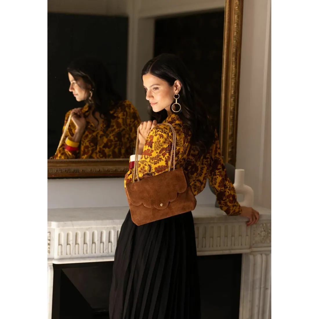 Chemise imprimée toile de jouy - Alma jaune en viscose