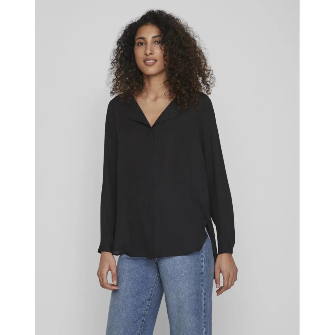 Chemise manches longues noir Fleur