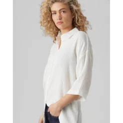 Chemise Regular Fit Col chemise Manches 2/4 Extra long blanc en coton