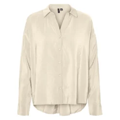 Chemise Regular Fit Col chemise Manches longues Oversize blanc en coton modal