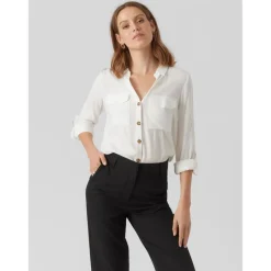Chemise Regular Fit Col chemise Manches longues Longueur regular blanc en viscose Yas