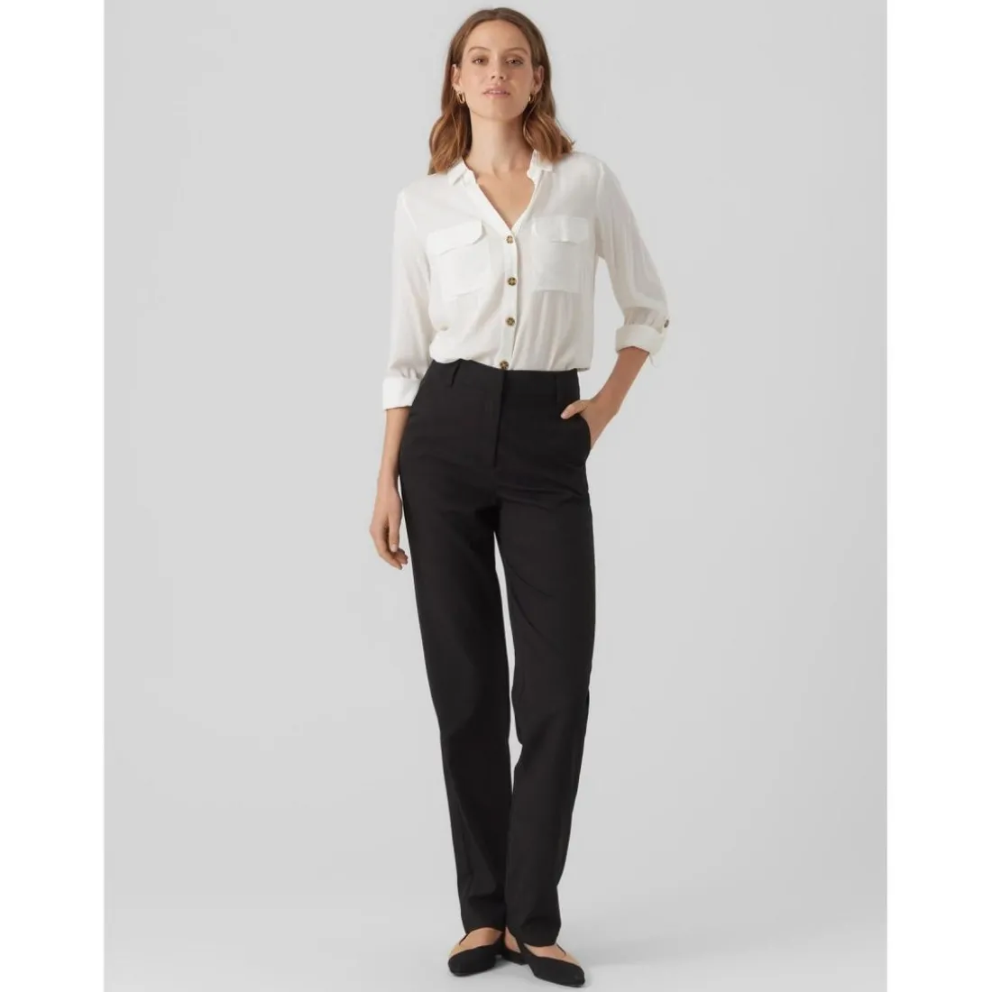 Chemise Regular Fit Col chemise Manches longues Longueur regular blanc en viscose Yas