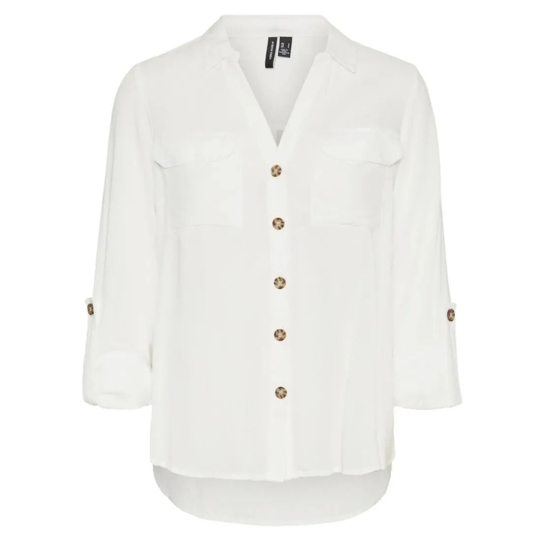 Chemise Regular Fit Col chemise Manches longues Longueur regular blanc en viscose Yas