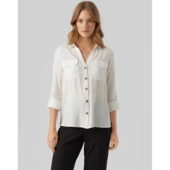 Chemise Regular Fit Col chemise Manches longues Longueur regular blanc en viscose Vale