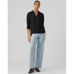 Chemise Regular Fit Col chemise Manches longues Longueur regular noir en viscose Yas