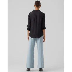 Chemise Regular Fit Col chemise Manches longues Longueur regular noir en viscose Yas