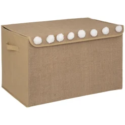 Coffre non-tissé jute et pompons marron