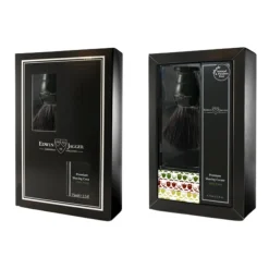 Coffret Cadeau Rasage - Blaireau Anglais avec Manche Imitation Ivoire et Fibres Synthétiques Noires + Crème de Rasage à l'Aloe Vera 75ml