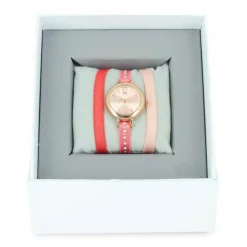 Coffret Les Interchangeables A57203 - Montre Ruban Bracelet Corail Boîtier Doré Rose Femme