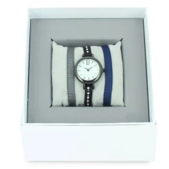 Coffret Les Interchangeables A57347 - Montre Ruban Bracelet Noir Boîtier Blanc Ruthénium Femme